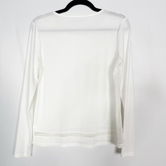Athleta Small White Essence Mesh Trim Long Sleeve Top Crew Neck Lyocell Stretch - Picture 2 of 10